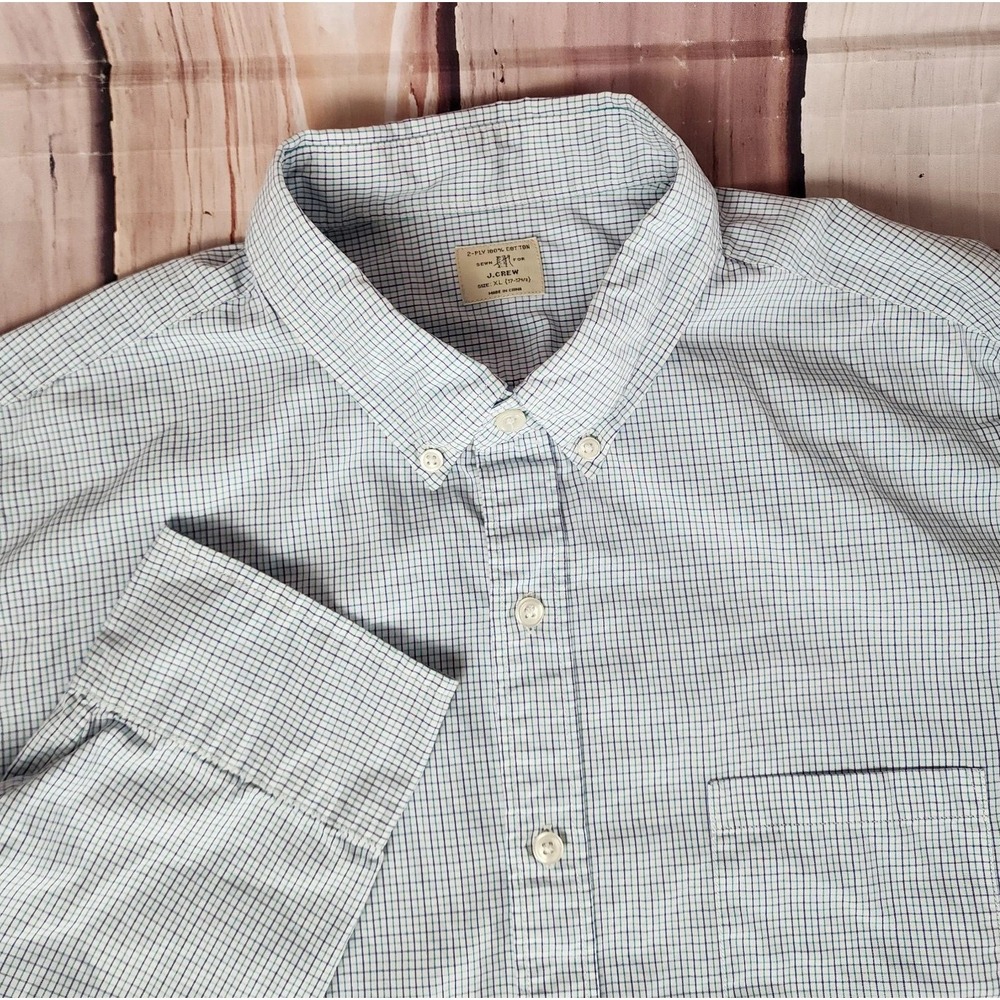 J CREW Shirt Mens XL 17-17.5 2-Ply Cotton Button Down L/S Purple Green Check
